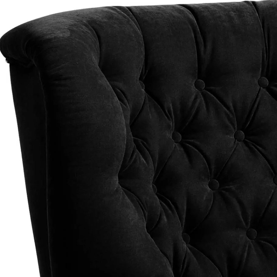 New Wohnen Chesterfield Sessel aus schwarzem Velours - Nikolas
