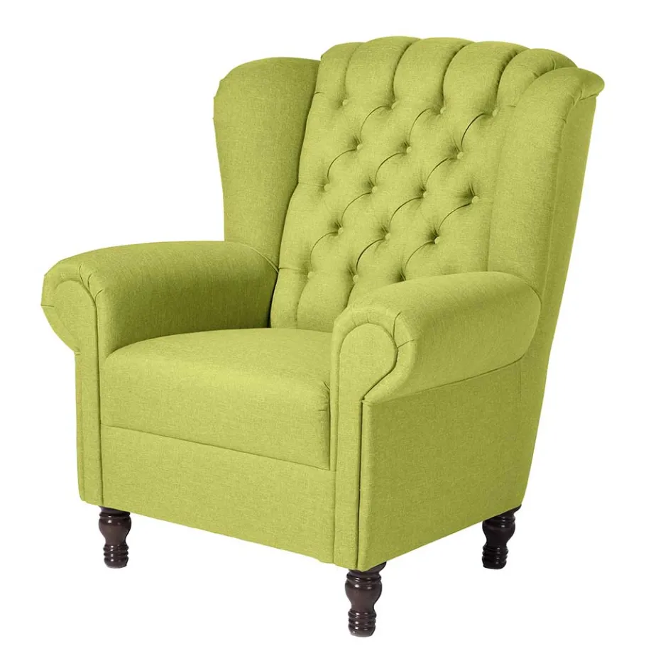 Hot Wohnen Chesterfield Sessel in Gelbgrün und Nussbaum - Prenza