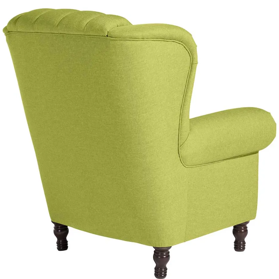 Hot Wohnen Chesterfield Sessel in Gelbgrün und Nussbaum - Prenza