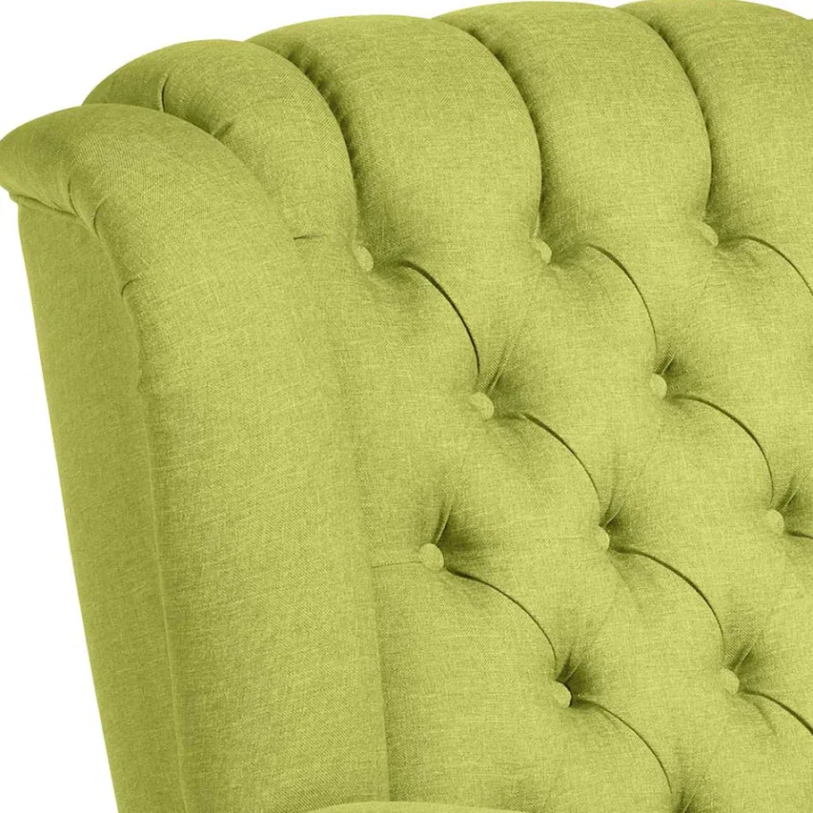 Hot Wohnen Chesterfield Sessel in Gelbgrün und Nussbaum - Prenza