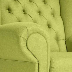 Hot Wohnen Chesterfield Sessel in Gelbgrün und Nussbaum - Prenza