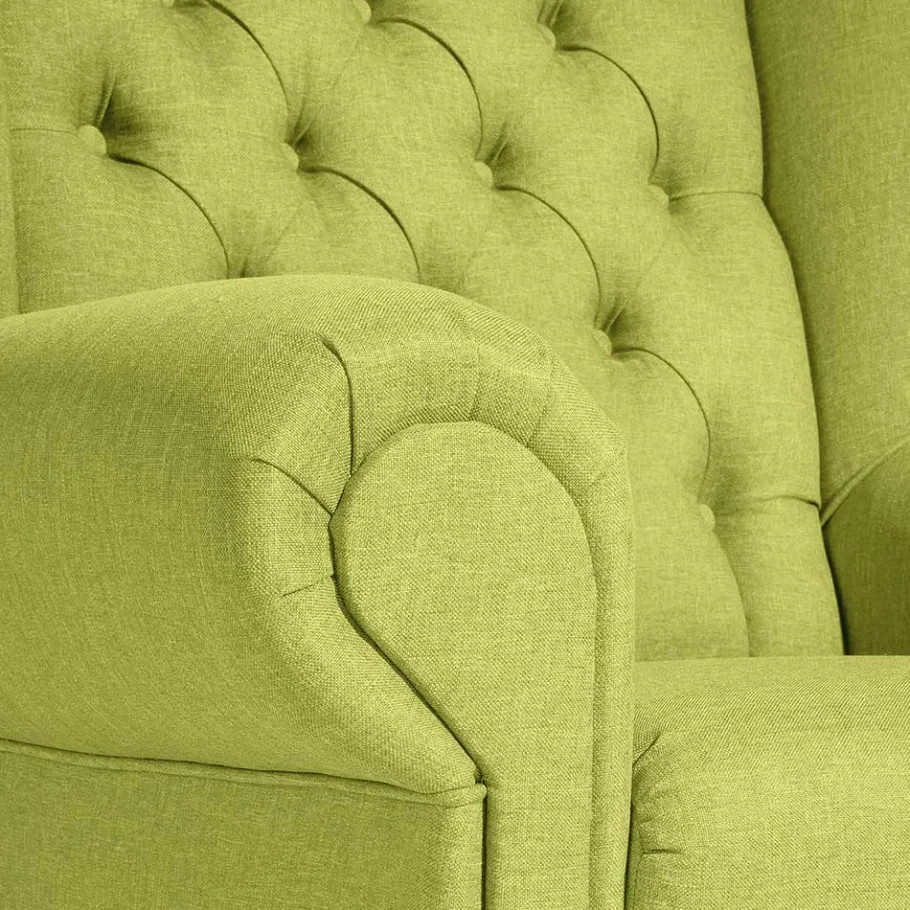 Hot Wohnen Chesterfield Sessel in Gelbgrün und Nussbaum - Prenza