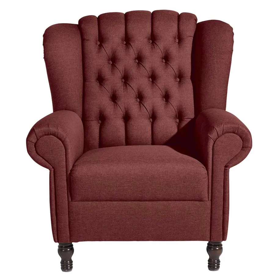 Clearance Wohnen Chesterfield Sessel in Rot und Nussbaum - Giaz