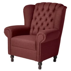 Clearance Wohnen Chesterfield Sessel in Rot und Nussbaum - Giaz