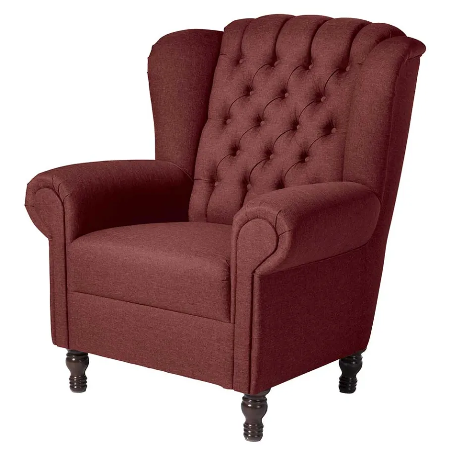Clearance Wohnen Chesterfield Sessel in Rot und Nussbaum - Giaz
