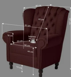 Clearance Wohnen Chesterfield Sessel in Rot und Nussbaum - Giaz