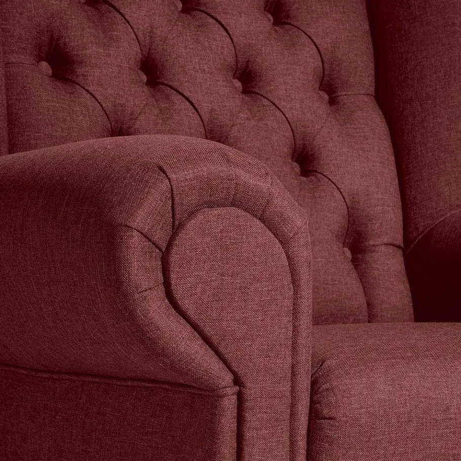 Clearance Wohnen Chesterfield Sessel in Rot und Nussbaum - Giaz