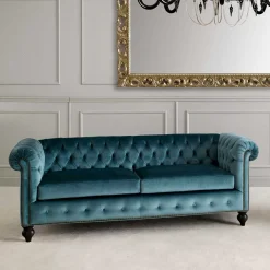 Best Wohnen Chesterfield Sofa aus Samt in Petrol - Maduera