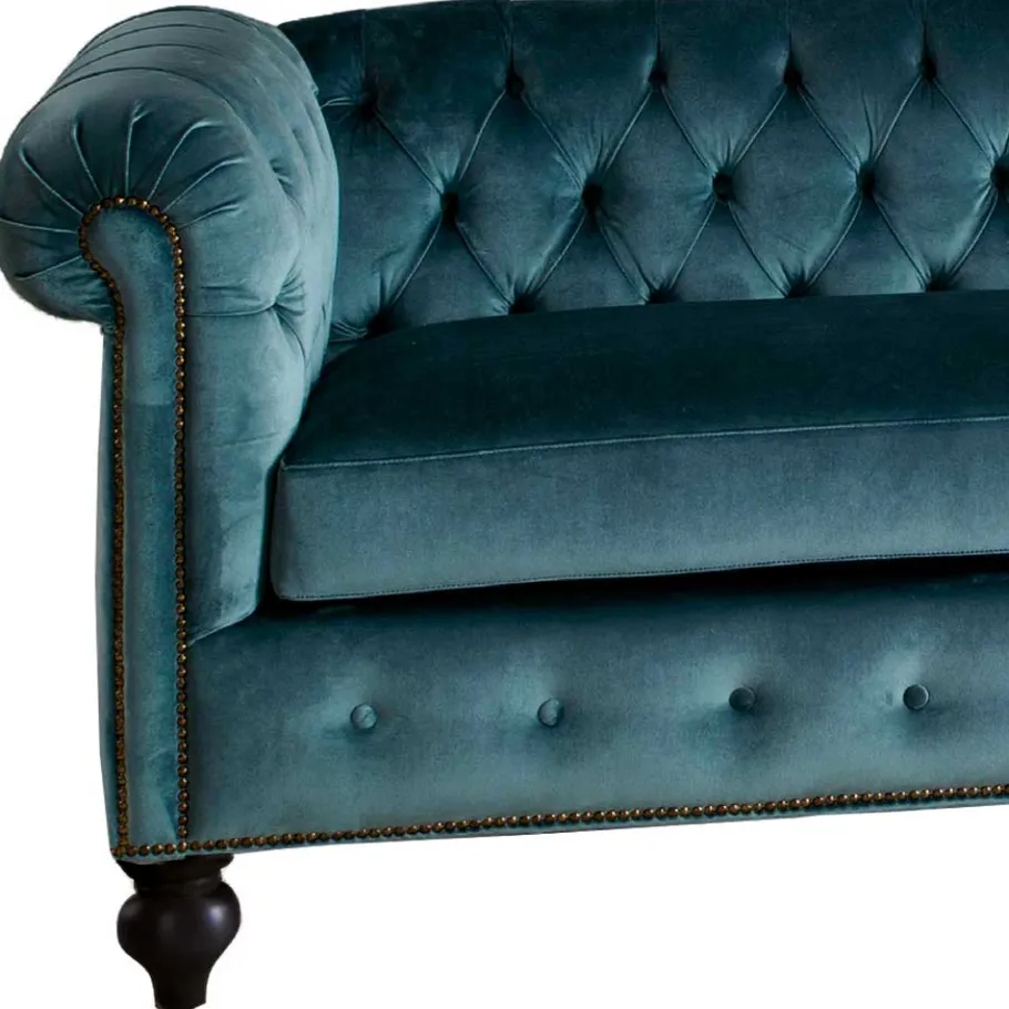 Best Wohnen Chesterfield Sofa aus Samt in Petrol - Maduera