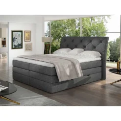 Hot Wohnen Chesterfield Stoff-Boxspringbett in Dunkelgrau - Cleva