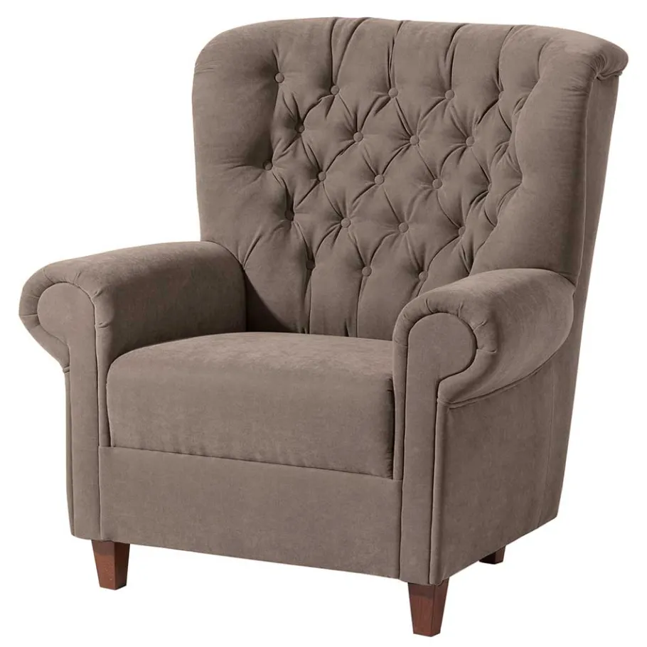 Best Wohnen Chesterfield Velours-Sessel in Beigegrau - Georgetta