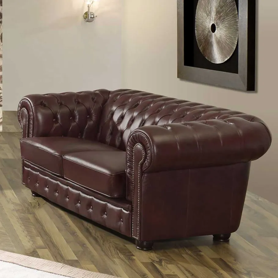 Sale Wohnen Chesterfield Zweisitzer Sofa in Braun - Pluna