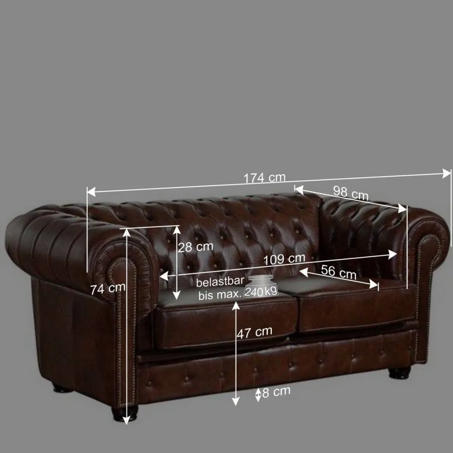 Sale Wohnen Chesterfield Zweisitzer Sofa in Braun - Pluna