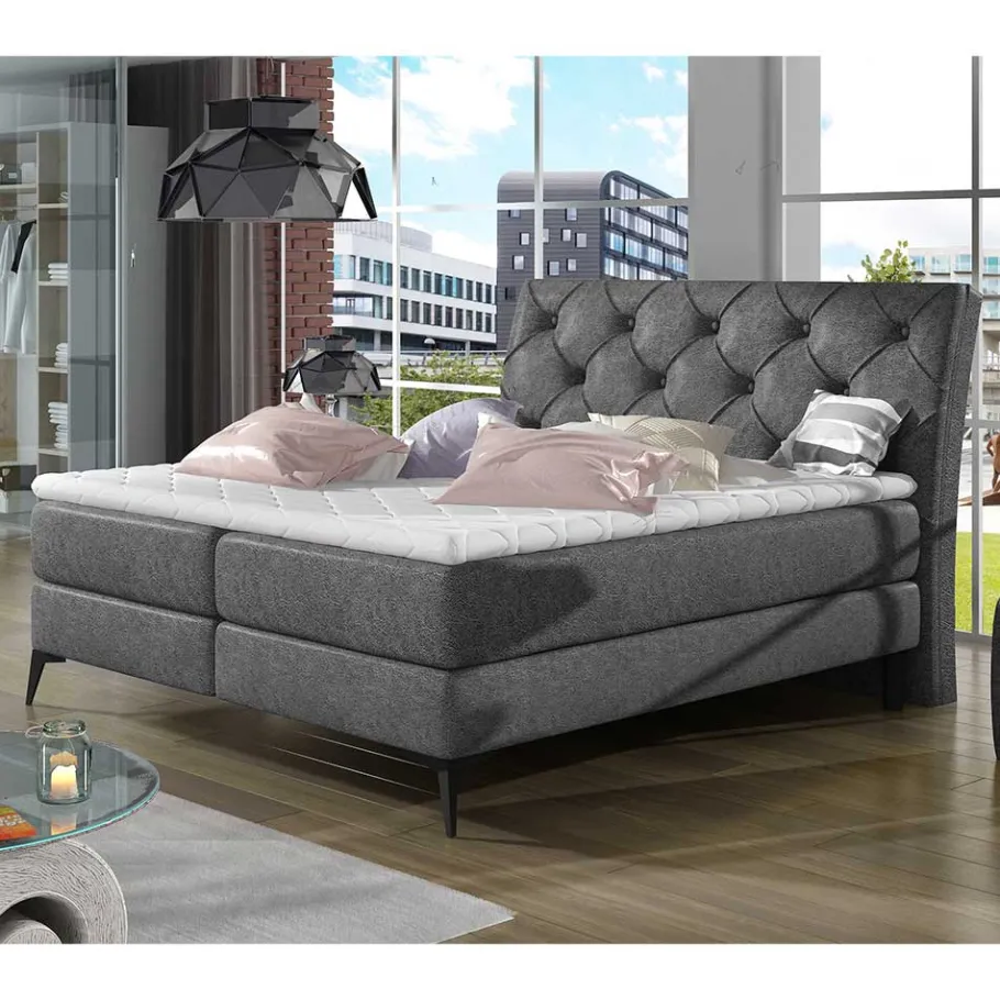 Clearance Wohnen Chesterfield-Bett in Dunkelgrau Vintage Optik Stoff - Zytamos