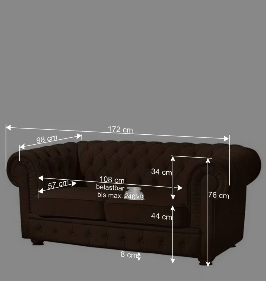 Online Wohnen Chesterfield-Sofa in Braun Leder - Cementa