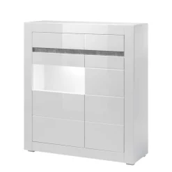 Clearance Wohnen 100cm breite Vitrine in Weiß Hochglanz Mextra mit Beton Dekor abgesetzt