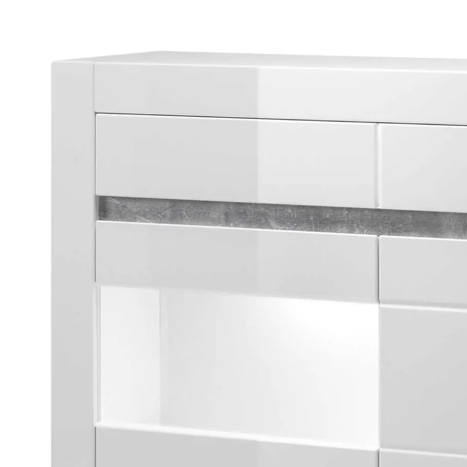 Clearance Wohnen 100cm breite Vitrine in Weiß Hochglanz Mextra mit Beton Dekor abgesetzt