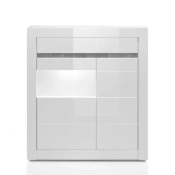Clearance Wohnen 100cm breite Vitrine in Weiß Hochglanz Mextra mit Beton Dekor abgesetzt