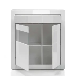 Clearance Wohnen 100cm breite Vitrine in Weiß Hochglanz Mextra mit Beton Dekor abgesetzt