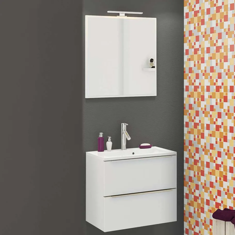 Outlet Wohnen 60cm Gäste WC Waschtisch & LED Spiegel - Livendas (zweiteilig)