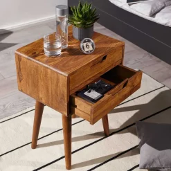 Outlet Wohnen 66cm hohe Retro Nachtkommode aus Holz - Verlago
