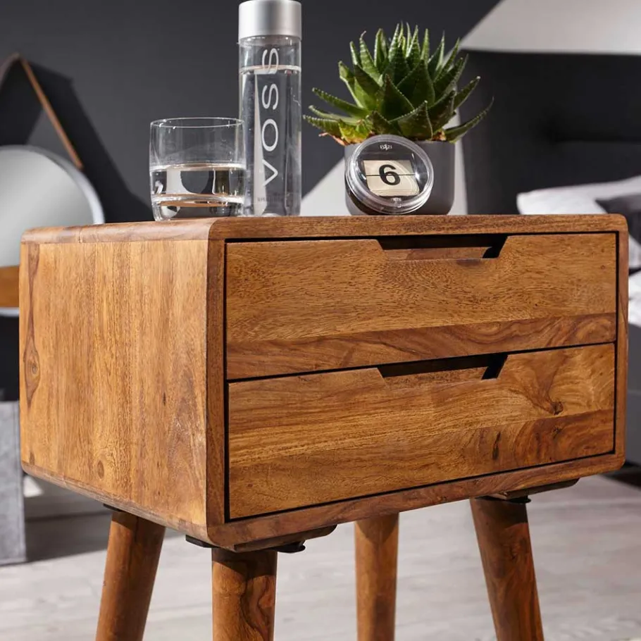 Outlet Wohnen 66cm hohe Retro Nachtkommode aus Holz - Verlago