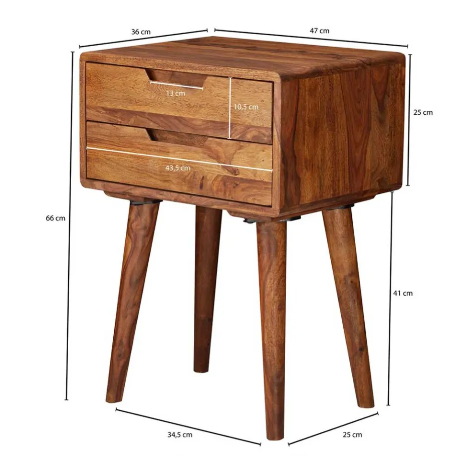 Outlet Wohnen 66cm hohe Retro Nachtkommode aus Holz - Verlago