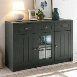 Outlet Wohnen 130cm Landhaus Sideboard in Dunkelgrün - Niestov