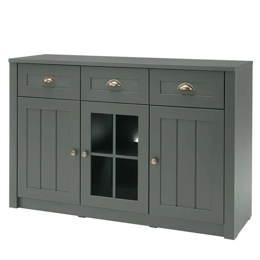 Outlet Wohnen 130cm Landhaus Sideboard in Dunkelgrün - Niestov