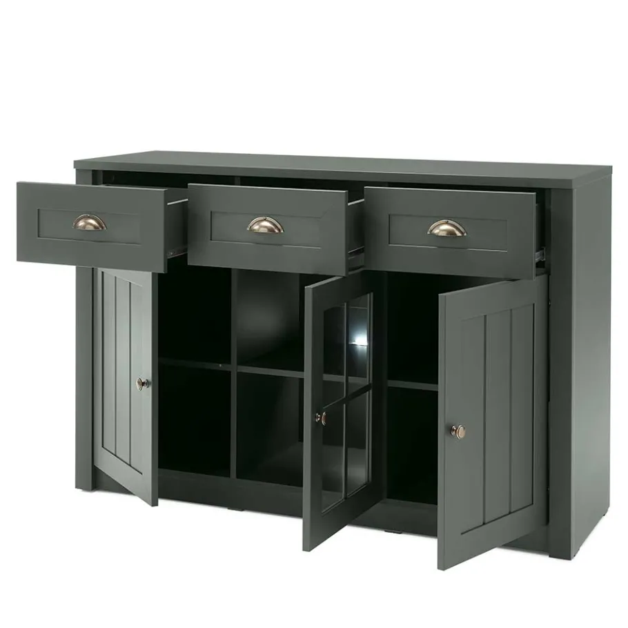 Outlet Wohnen 130cm Landhaus Sideboard in Dunkelgrün - Niestov