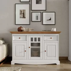 Outlet Wohnen 130cm Landhaus-Kommode mit Glaseinsatz - Bordona