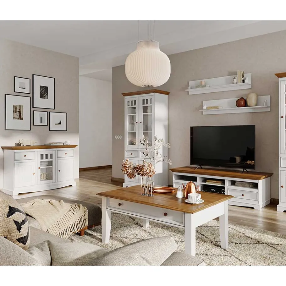 Outlet Wohnen 130cm Landhaus-Kommode mit Glaseinsatz - Bordona