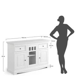 Outlet Wohnen 130cm Landhaus-Kommode mit Glaseinsatz - Bordona