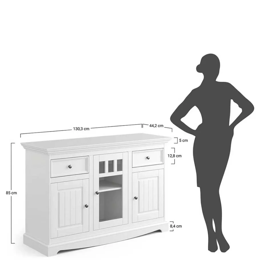Outlet Wohnen 130cm Landhaus-Kommode mit Glaseinsatz - Bordona