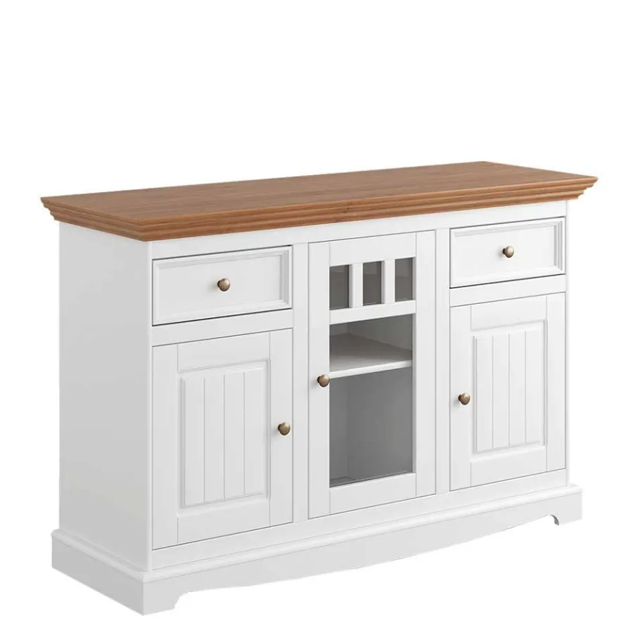 Outlet Wohnen 130cm Landhaus-Kommode mit Glaseinsatz - Bordona
