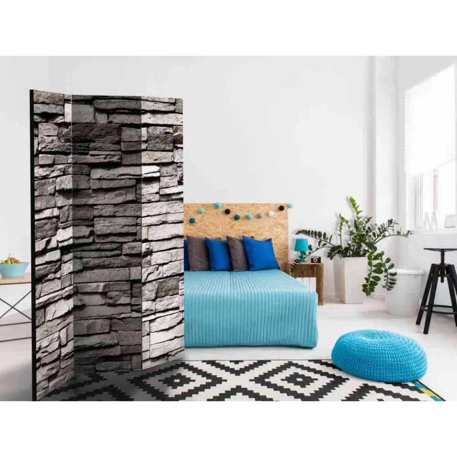 Clearance Wohnen 135cm Paravent Steinwand in Grau - Rambano