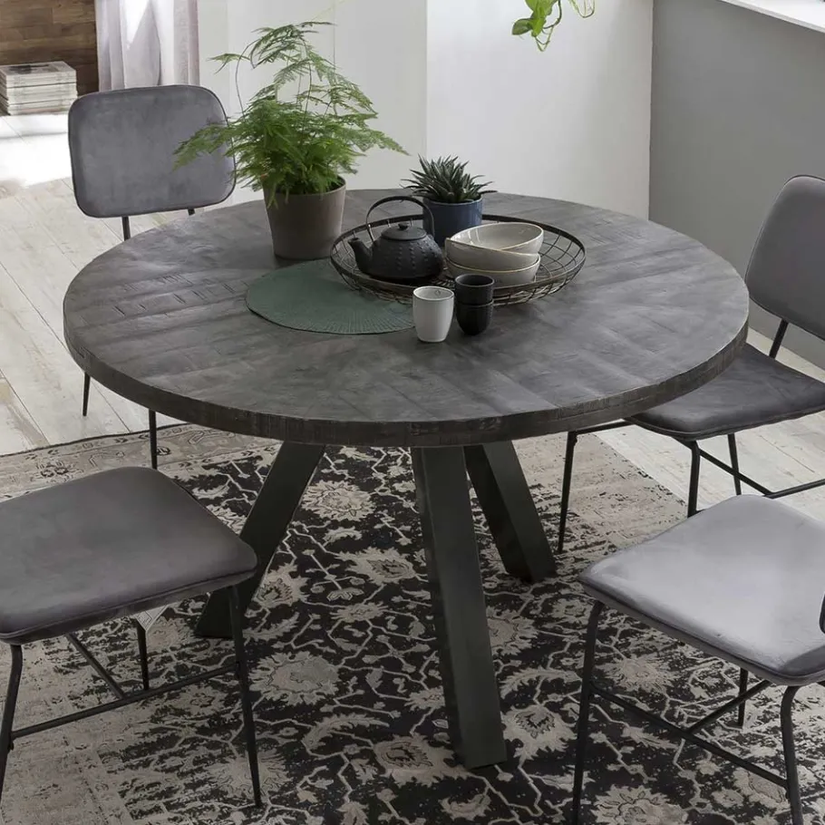 Hot Wohnen 120cm runder Holz Esstisch in Grey Wash - Nicoletta