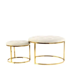 New Wohnen Couchhocker Set in Cremeweiß mit Gold - Gauri (zweiteilig)