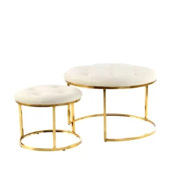 New Wohnen Couchhocker Set in Cremeweiß mit Gold - Gauri (zweiteilig)