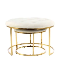 New Wohnen Couchhocker Set in Cremeweiß mit Gold - Gauri (zweiteilig)