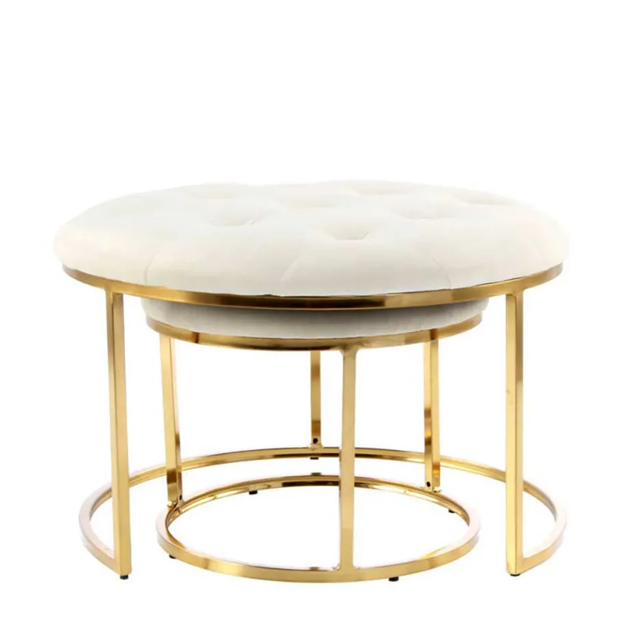 New Wohnen Couchhocker Set in Cremeweiß mit Gold - Gauri (zweiteilig)