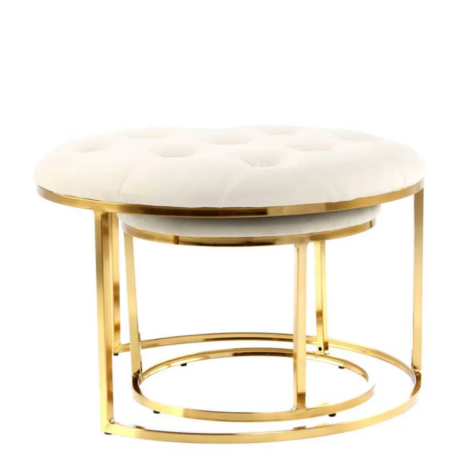 New Wohnen Couchhocker Set in Cremeweiß mit Gold - Gauri (zweiteilig)