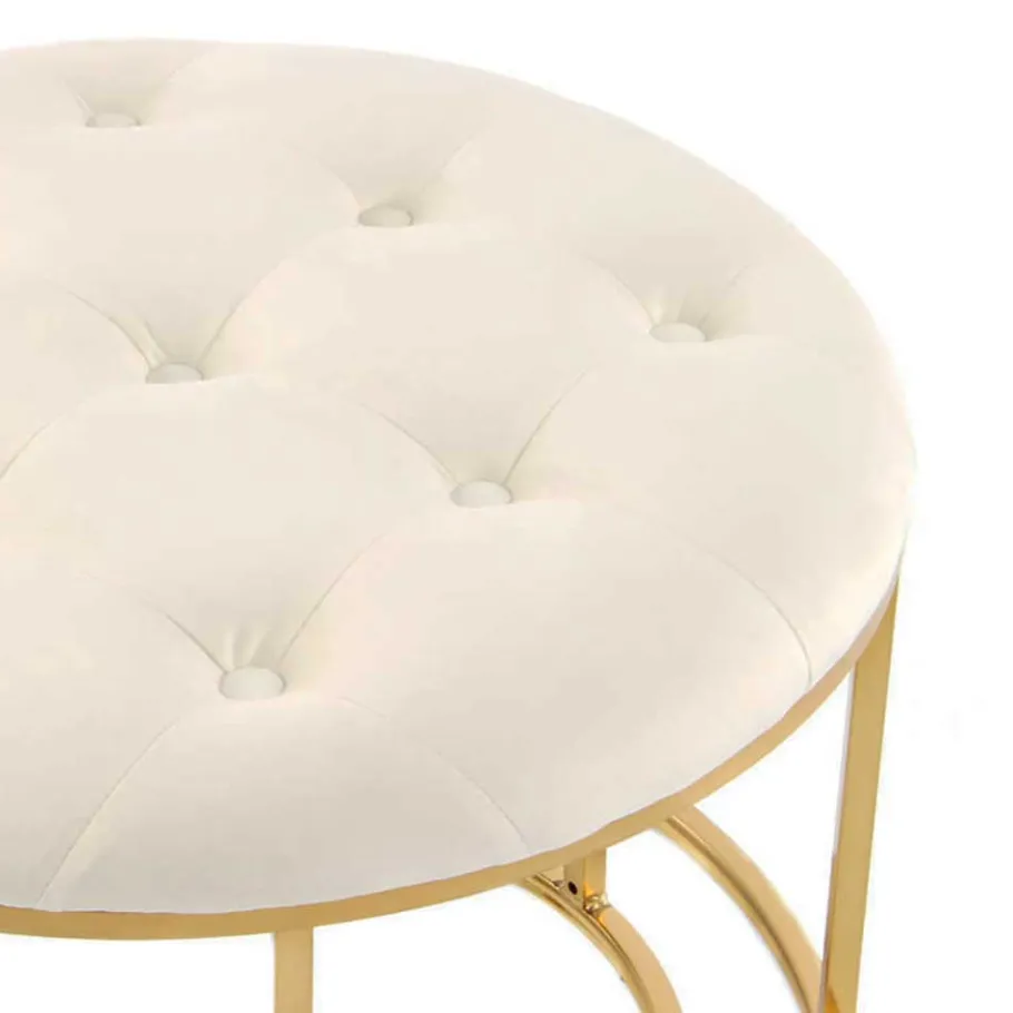 New Wohnen Couchhocker Set in Cremeweiß mit Gold - Gauri (zweiteilig)