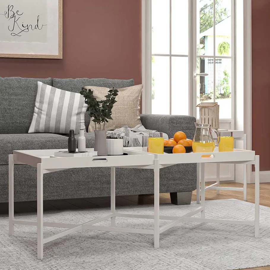 Clearance Wohnen Couchtisch mit zwei Tabletts in Weiß - Vereny