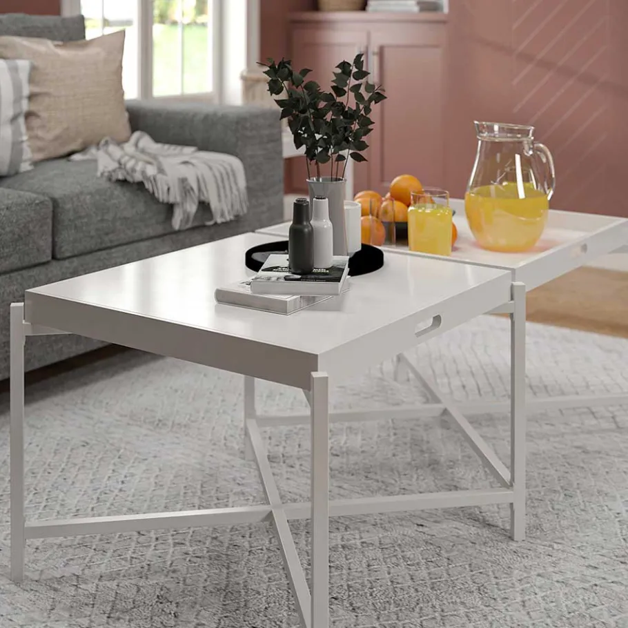 Clearance Wohnen Couchtisch mit zwei Tabletts in Weiß - Vereny
