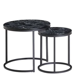 Wohnen Couchtisch Set in Marmoroptik Schwarz - Melks (zweiteilig)