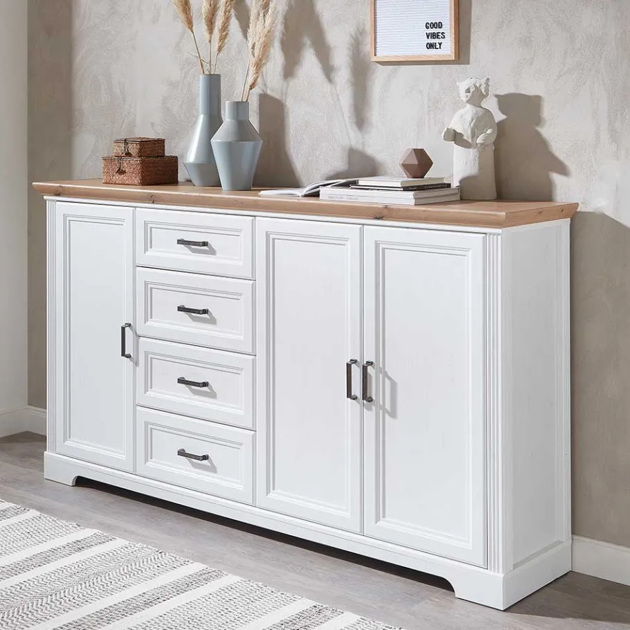 Outlet Wohnen Country Style Anrichte in Weiß mit Eiche - Mehady