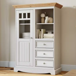 Outlet Wohnen Country Style Highboard in Weiß & Kiefer Natur - Vitablo