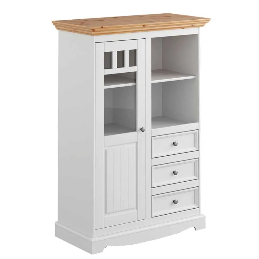Outlet Wohnen Country Style Highboard in Weiß & Kiefer Natur - Vitablo