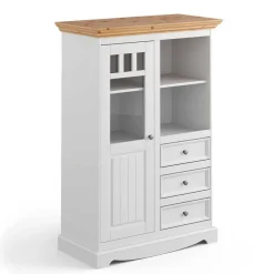 Outlet Wohnen Country Style Highboard in Weiß & Kiefer Natur - Vitablo
